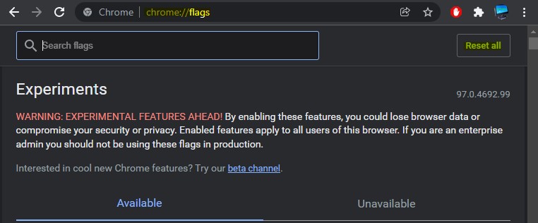 сброс флагов браузера хром
