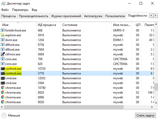 Conhost exe что это за процесс windows 10