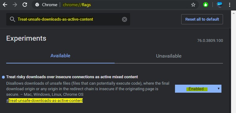 Небезопасный контент заблокирован chrome