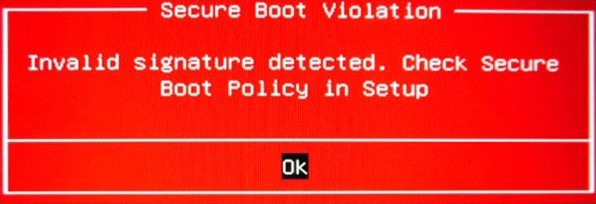 Error Secure Boot Violation