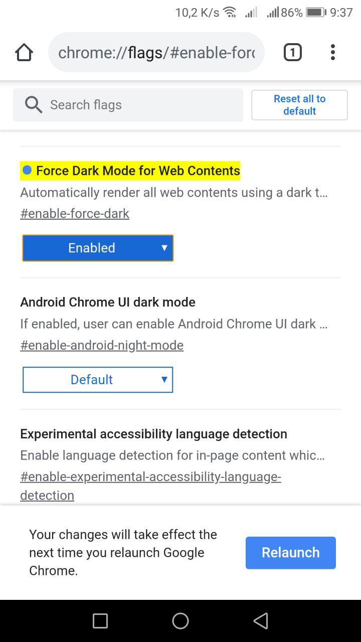 Включить темную тему для Android в Chrome