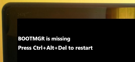BOOTMGR is missing press ctrl+alt+del to restart