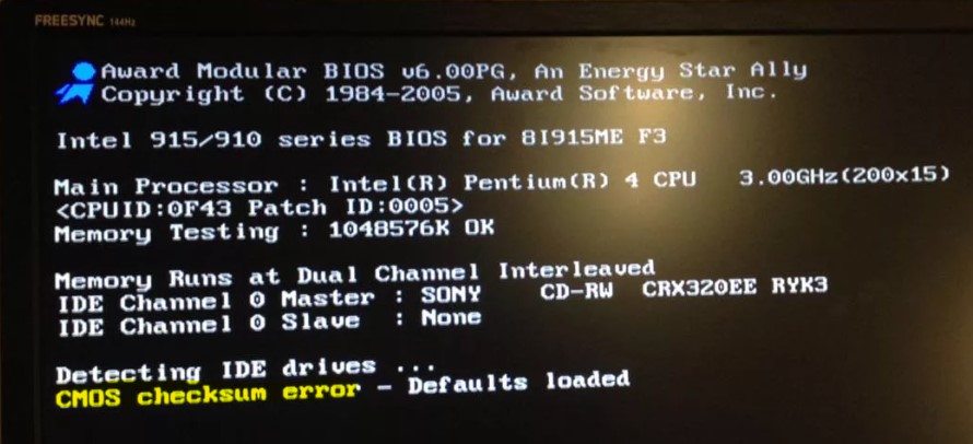 Load default. Ошибка CMOS checksum Error. CMOS Error при загрузке. CMOS checksum Error defaults loaded. Main BIOS checksum Error.