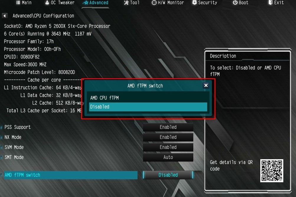 AMD fTPM switch в BIOS Asrock
