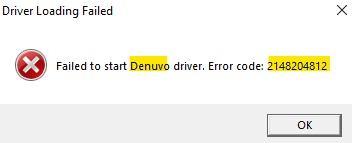 Denuvo driver error code 2148204812