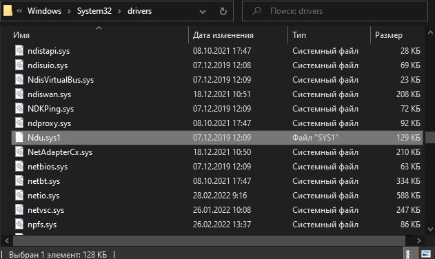 переименовать ndu.sys
