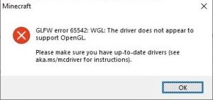 Ошибка glfw 65543 wgl драйвер не поддерживает opengl