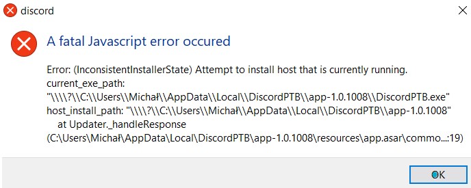 A fatal Javascript error occurred