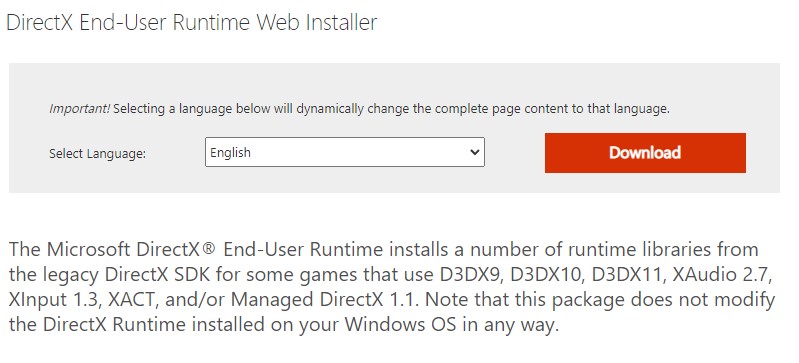 DirectX Web Installer