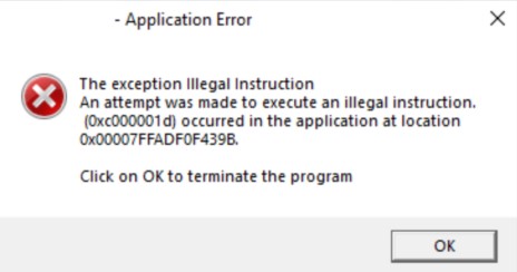 EXCEPTION ILLEGAL INSTRUCTION