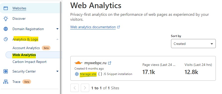 Web Analytics manage site