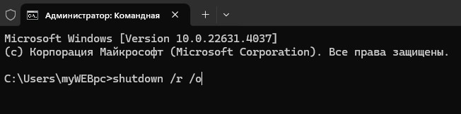 shutdown /r /o