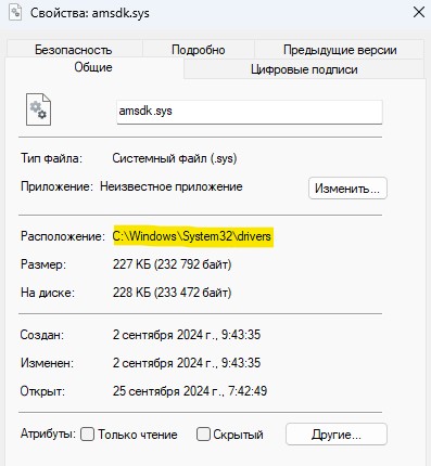 расположение файла amsdk.sys