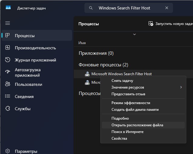 Windows Search Filter Host расположение