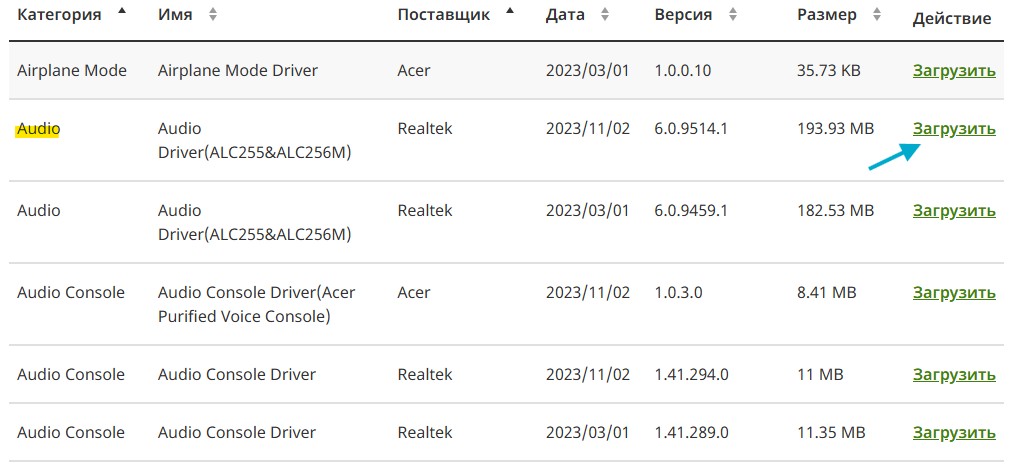 acer audio driver