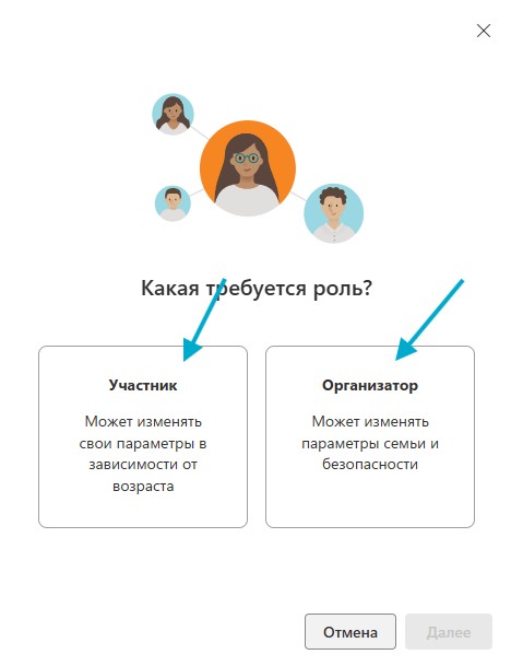 организатор и участник учетные записи