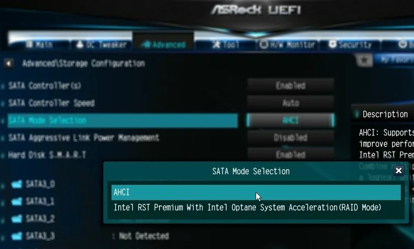 отключить Intel Rapid Storage Technology в BIOS сменой на AРCI