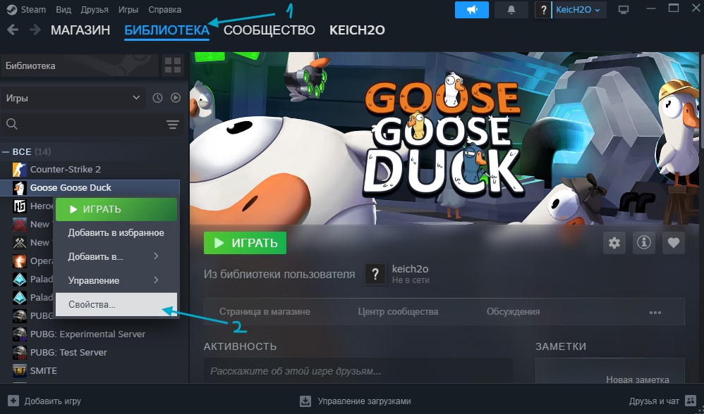 свойства игры в библиотеке steam