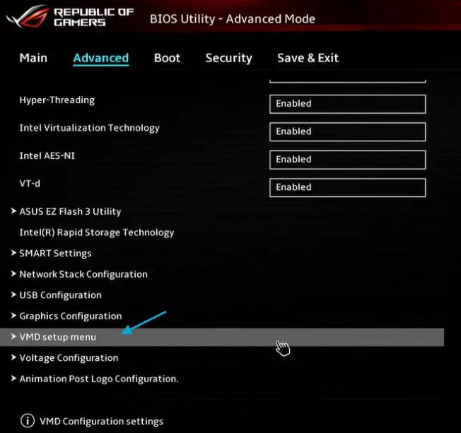 выключить контроллер Intel VMD Controller