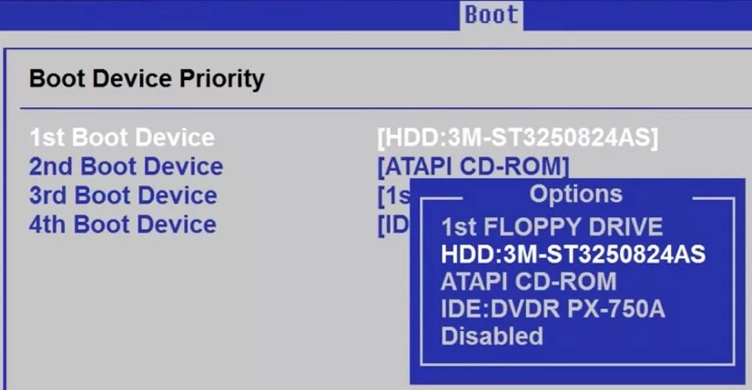 выставить на первое место диск HDD в BIOS