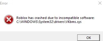 Roblox crashed because of incompatible software System32 drivers