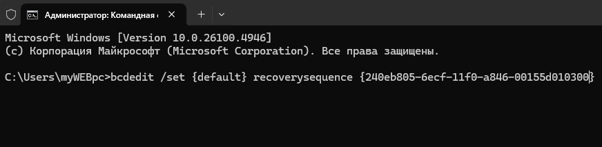 bcdedit set default recoverysequence