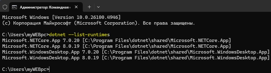 узнать установленные версии NET Runtime в Windows