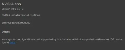 nvidia app error 0xe6000000