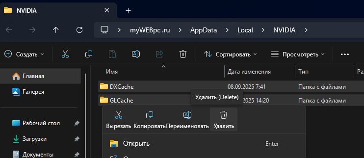 удалить localappdata NVIDIA