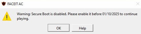 Warning Secure Boot is disabled. Please enable it before to continue playing